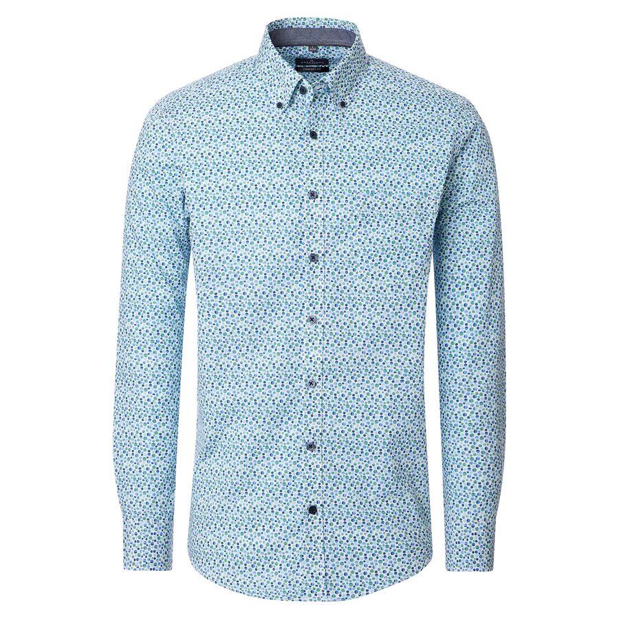 CasaModa Langarmhemd Übergrößen blau-grün gemustert