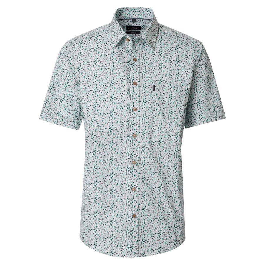 CasaModa Kurzarmhemd Übergröße grün-grau-weiß Muster