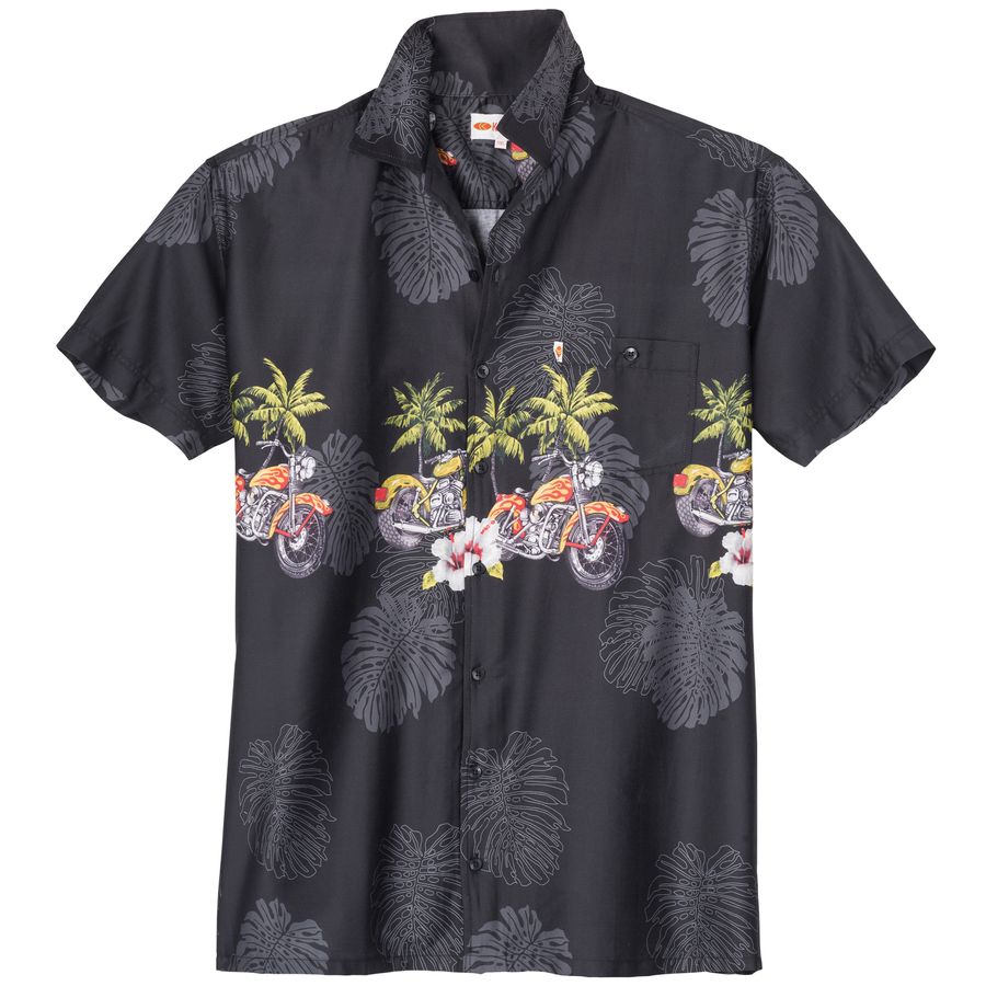 Kamro Übergröße Hawaiihemd schwarz-grün Palmenprint