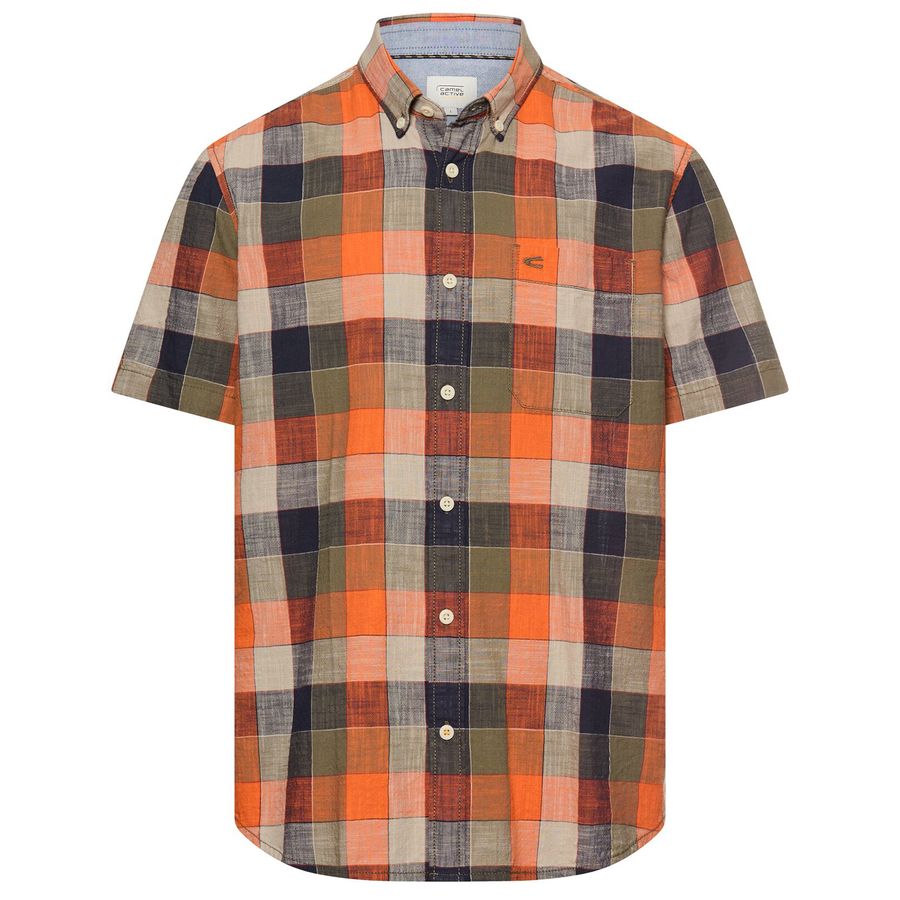 Camel Active XXL Kurzarmhemd kariert orange-oliv