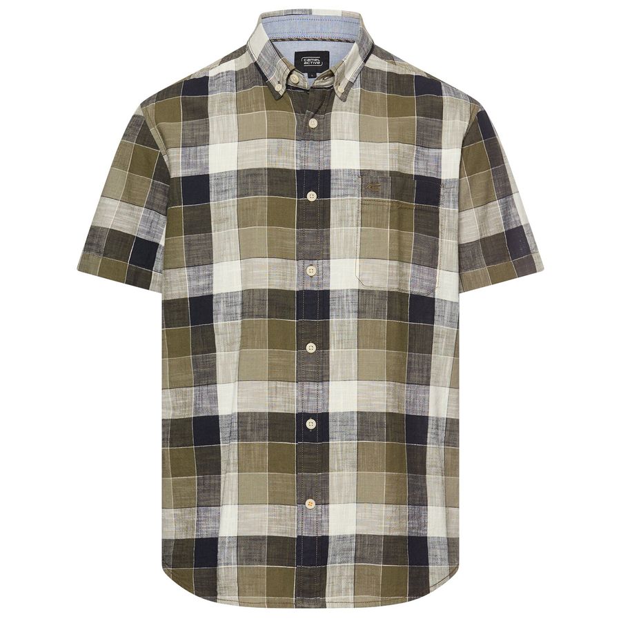 Camel Active XXL Kurzarmhemd oliv-schwarz kariert
