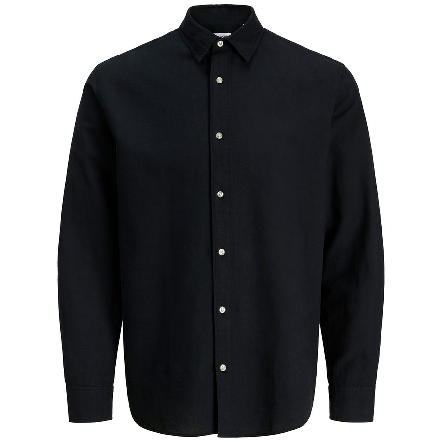 Jack&Jones XXL Langarmhemd Leinen schwarz JJEBREEZE