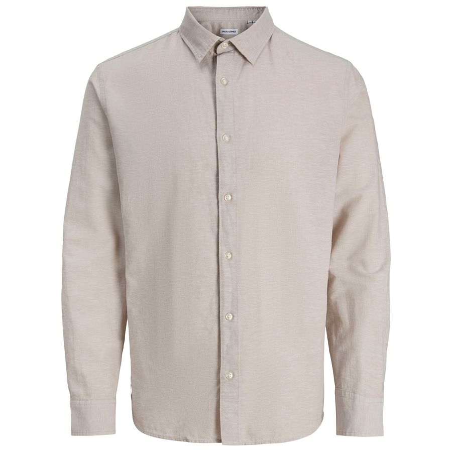 Jack&Jones XXL Langarmhemd Leinen sand JJEBREEZE