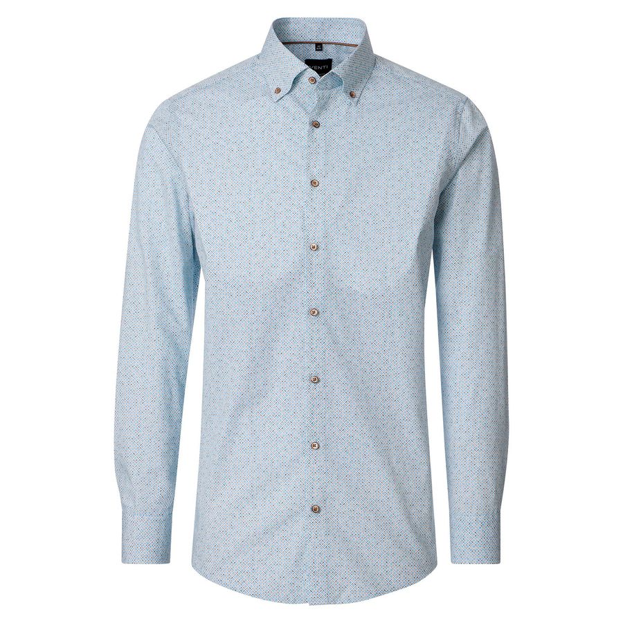 Venti Übergrößen Langarmhemd blau-braun gemustert