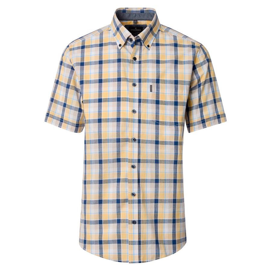 CasaModa XXL Kurzarmhemd kariert gelb-blau-weiß