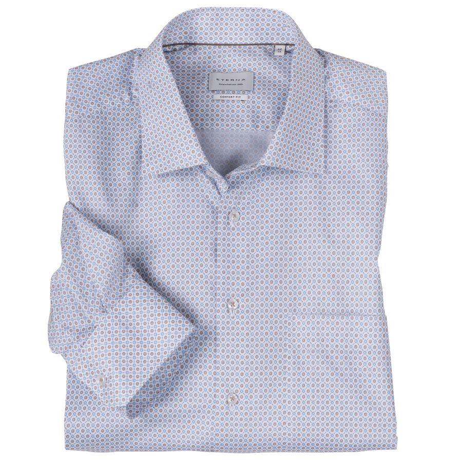 Eterna XXL Langarmhemd bügelfrei blau-braun-weiß