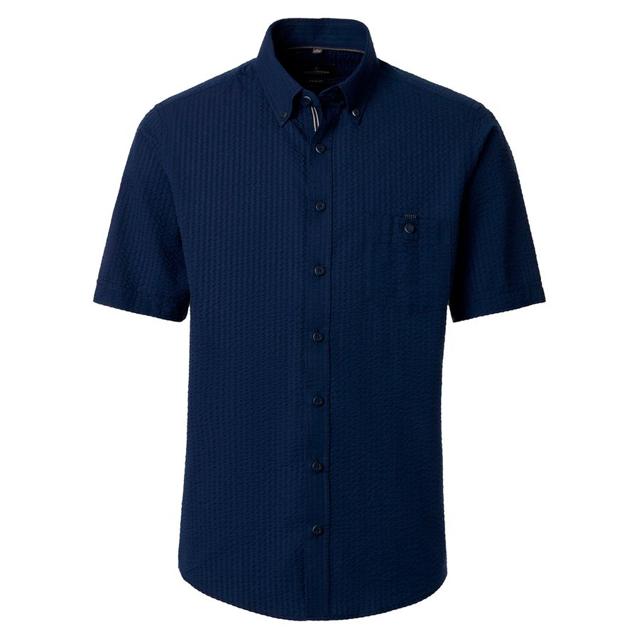 CasaModa Übergrößen Kurzarmhemd Seersucker navy