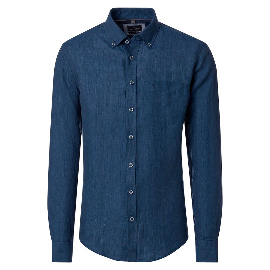 CasaModa Übergrößen Leinen Langarmhemd dunkelblau