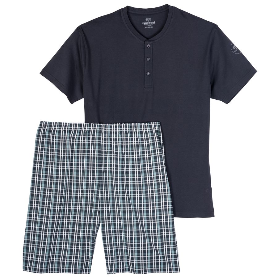 Ceceba XXL Shorty Henley navy/rauchblau kariert