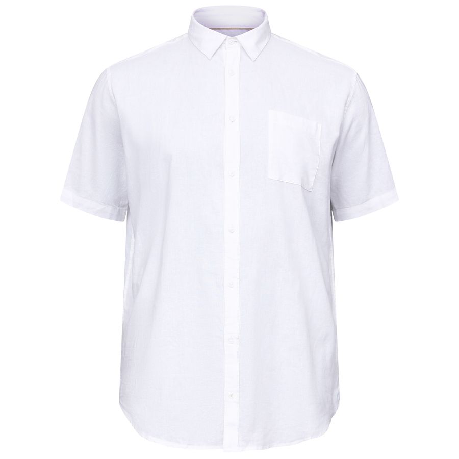 North Latitude Übergröße Leinen-Kurzarmhemd weiß