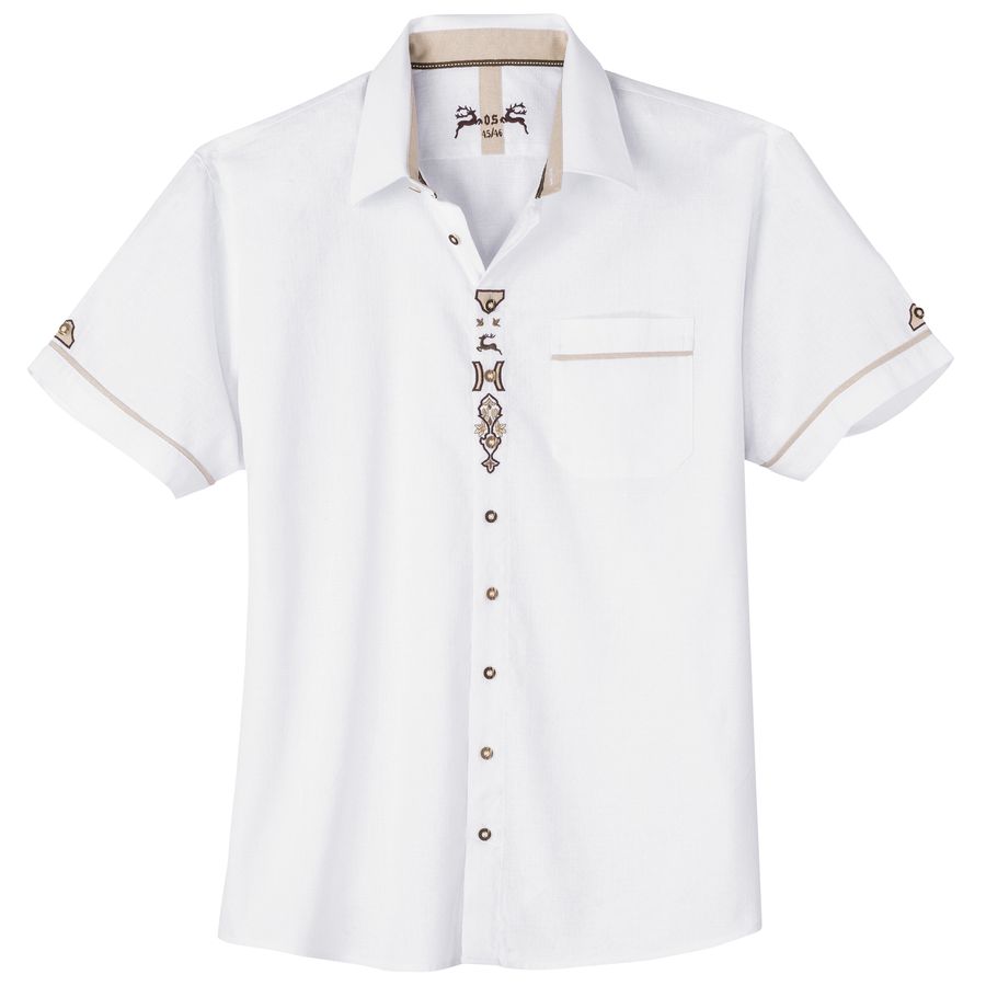 Orbis Übergrößen Trachten-Kurzarmhemd weiß Stickerei