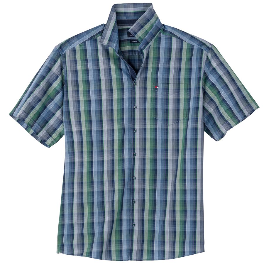 Jupiter Übergrößen Kurzarmhemd Karo grün-navy-weiß