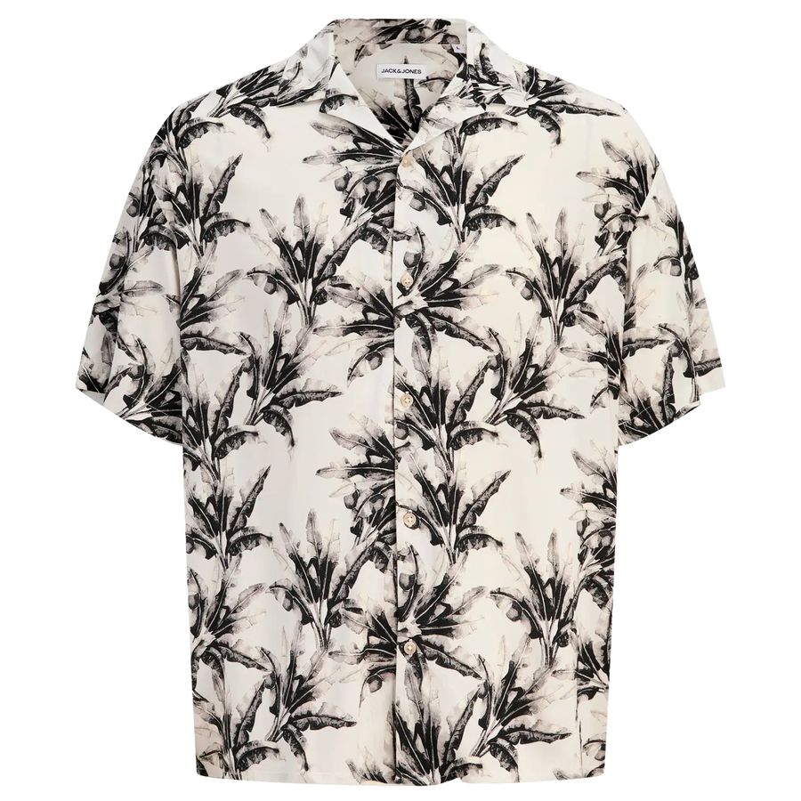Jack&Jones Übergröße Kurzarmhemd schwarz-beige JJJEFF