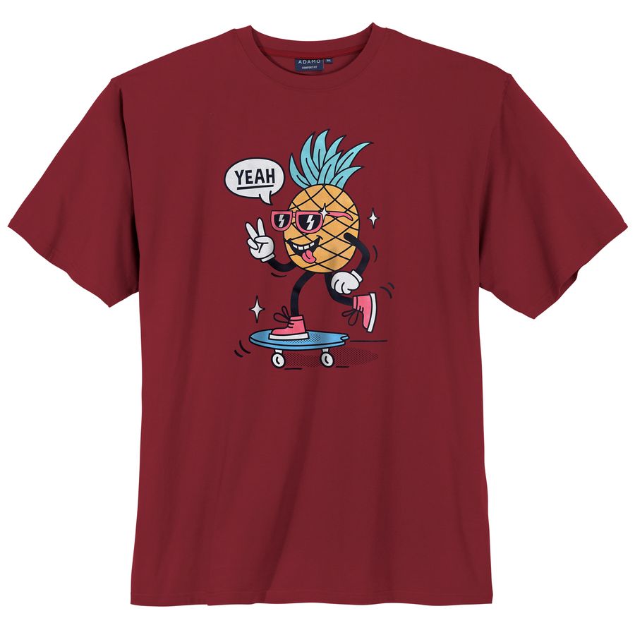 Adamo Übergrößen T-Shirt weinrot Ananasprint lustig