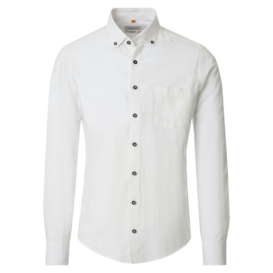 Redmond Übergrößen Leinen-Langarmhemd weiß