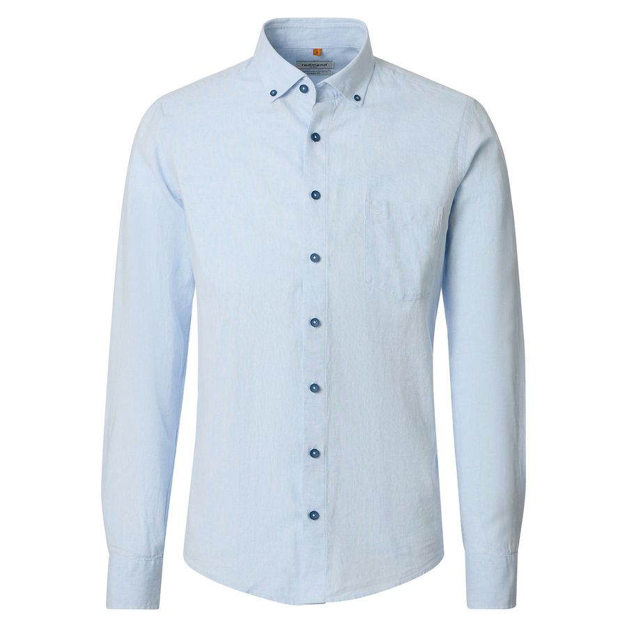 Redmond Übergrößen Leinen-Langarmhemd hellblau