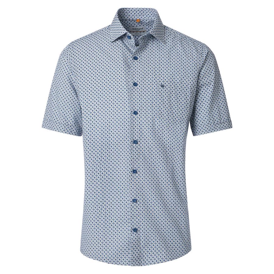Redmond Übergrößen Kurzarmhemd gemustert blau-beige