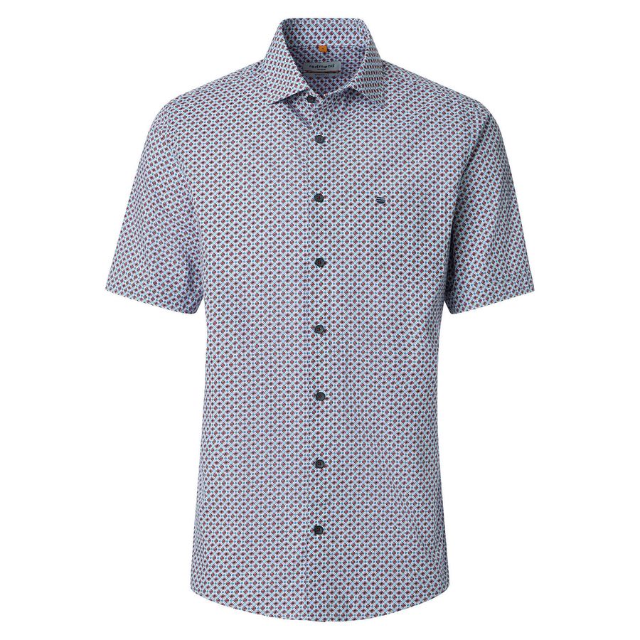 Redmond Übergrößen Kurzarmhemd gemustert blau-rot