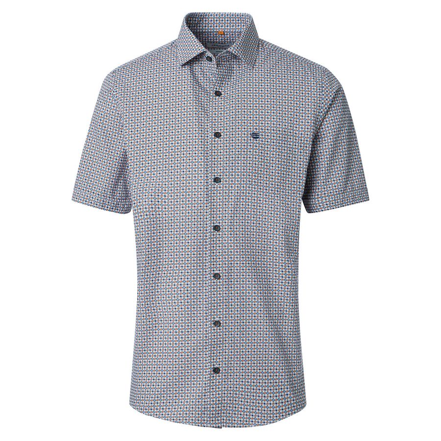 Redmond Übergrößen Kurzarmhemd blau-orange-oliv