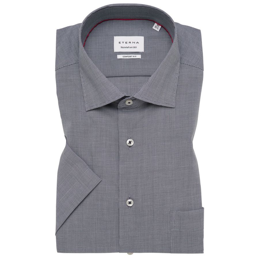 Eterna Übergrößen Kurzarmhemd schwarz-weiß Struktur