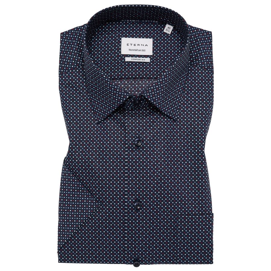 Eterna Übergrößen Kurzarmhemd navy-weiß-rot Muster