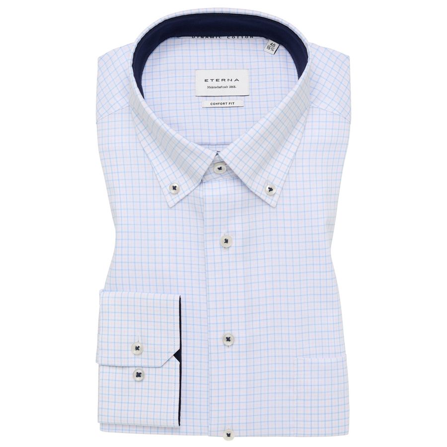 Eterna XXL Langarmhemd bügelfrei hellblau-rosa-weiß