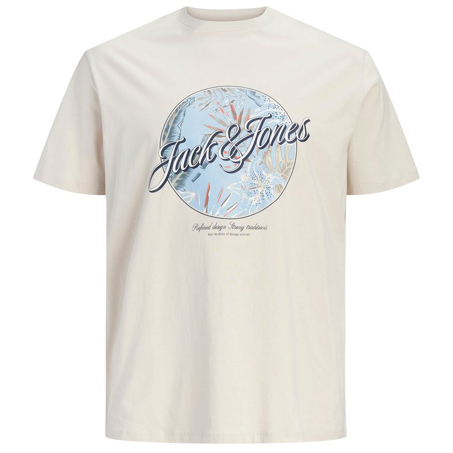 Jack&Jones Übergrößen T-Shirt beige Print JJHONOLULU