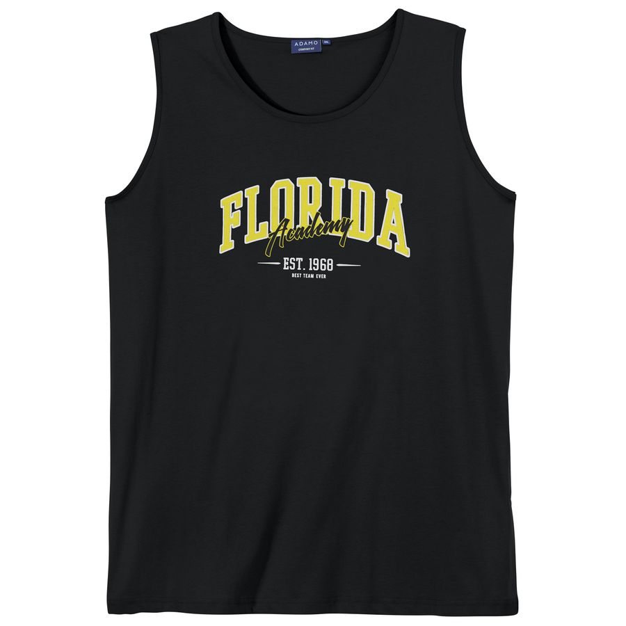 Adamo Tanktop Übergröße schwarz Frontprint Florida