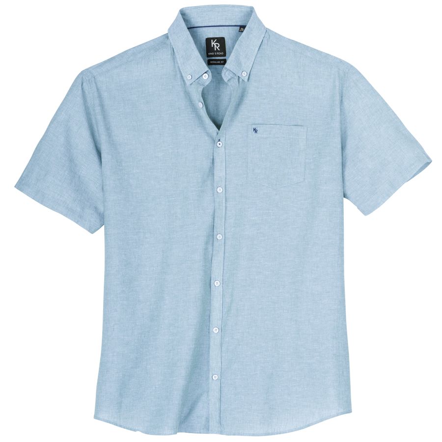 King`s Road Übergrößen Kurzarmhemd hellblau melange