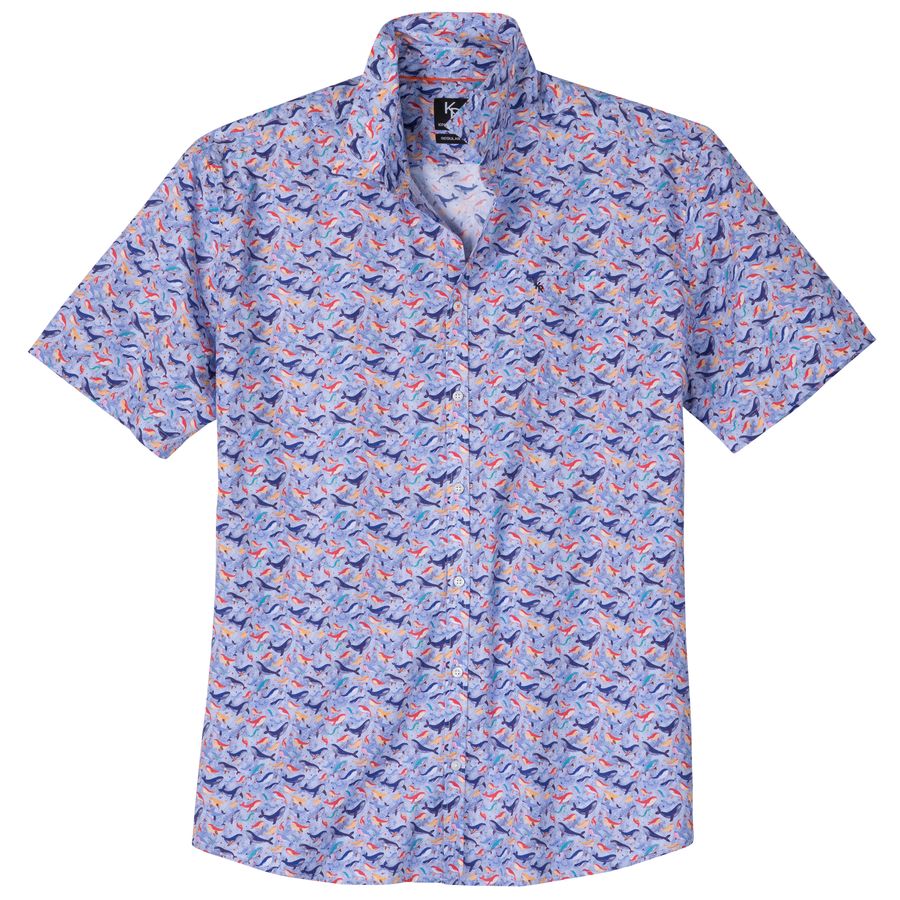 King`s Road XXL Kurzarmhemd blau-gelb-rot Walprint