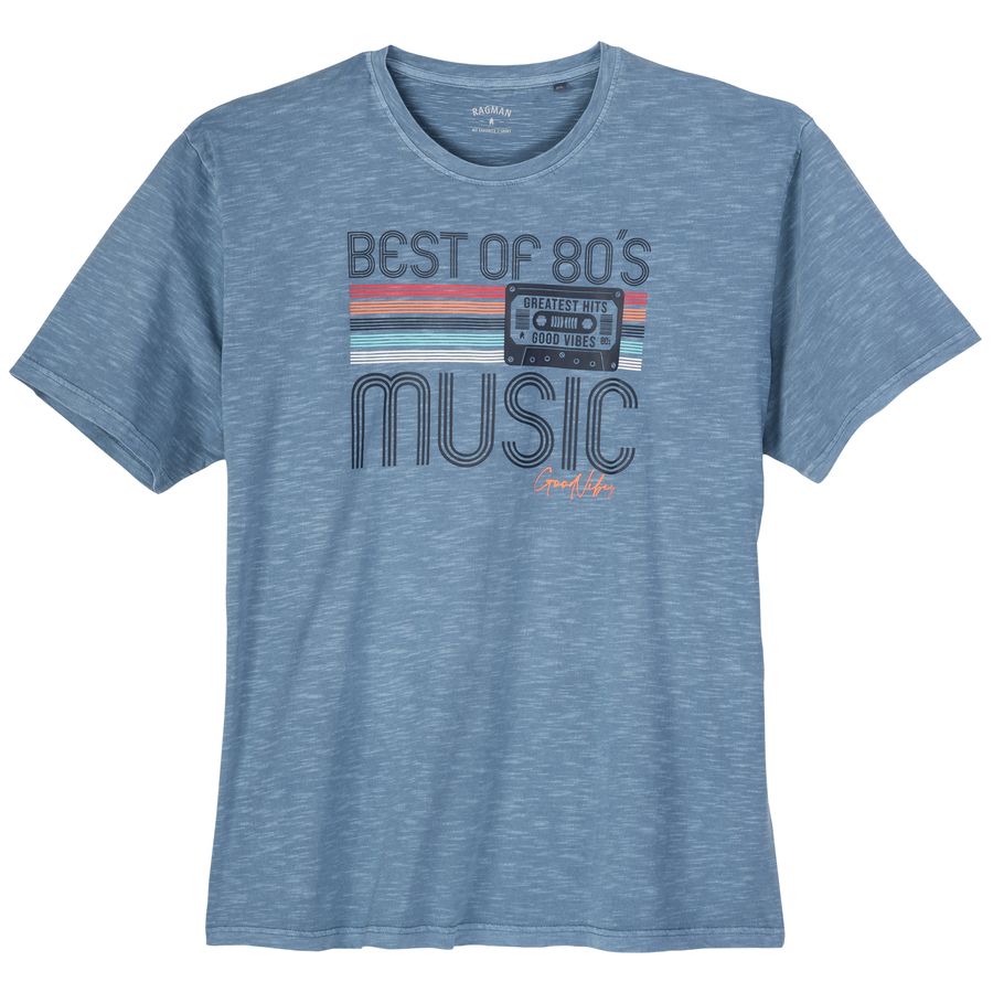 Ragman XXL T-Shirt Retro Print rauchblau melange