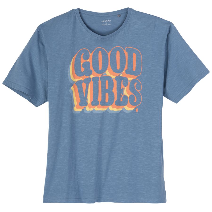 Ragman Übergrößen T-Shirt taubenblau Frontprint