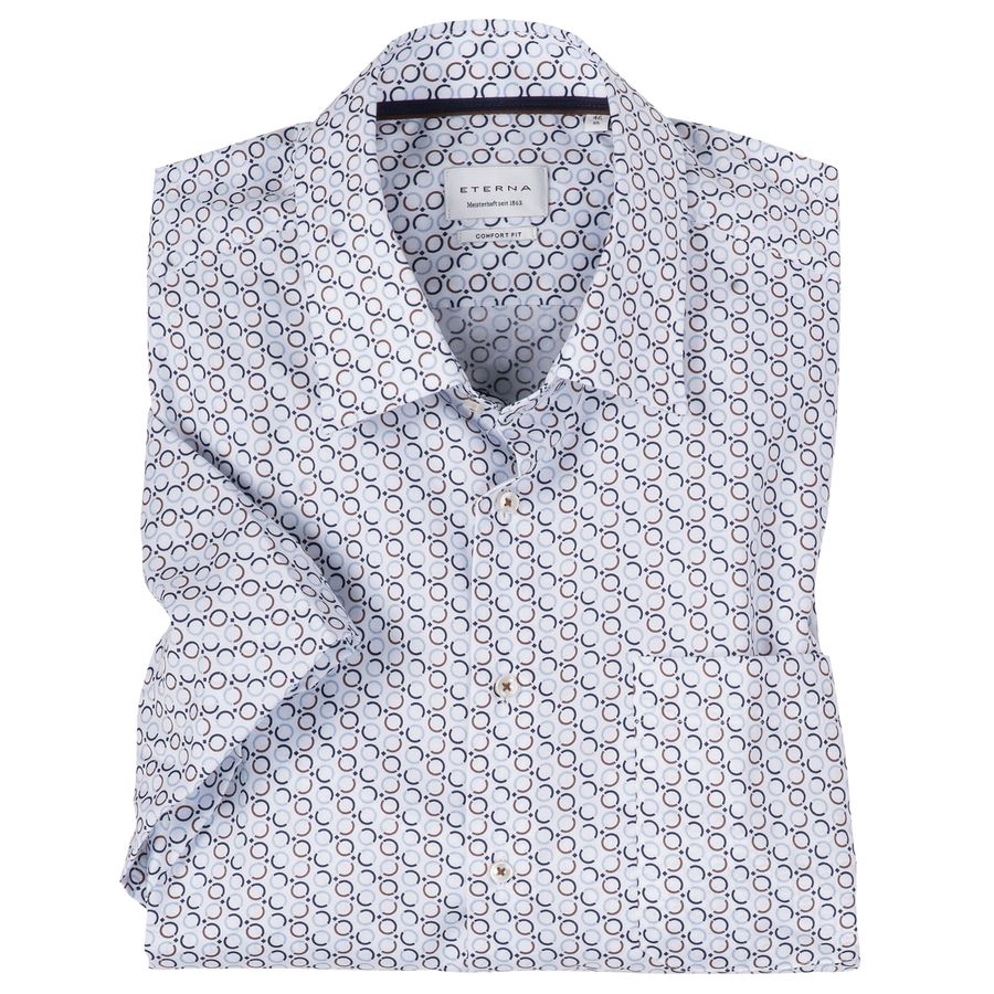 Eterna Übergrößen Kurzarmhemd bügelfrei blau-braun