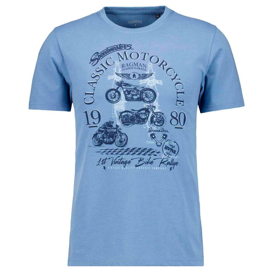 Ragman Übergrößen T-Shirt graublau Motorrad-Print