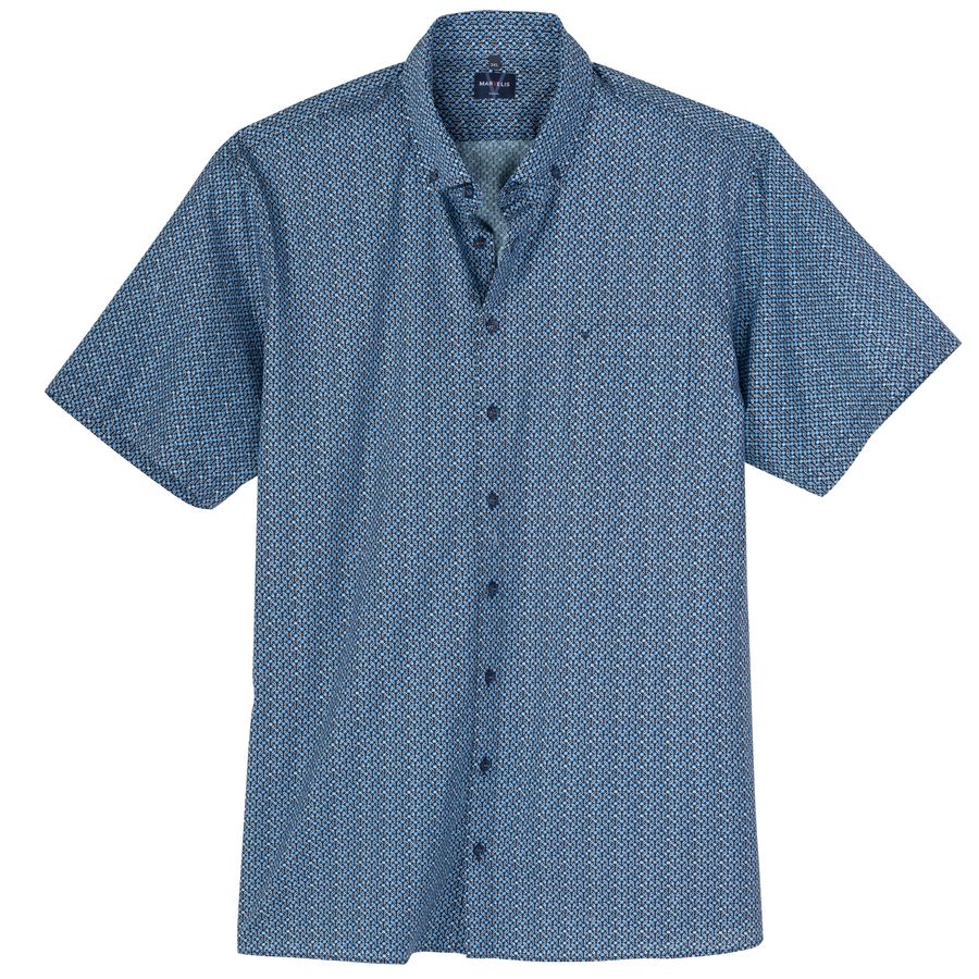 Marvelis Übergrößen Kurzarmhemd blau-grau Muster