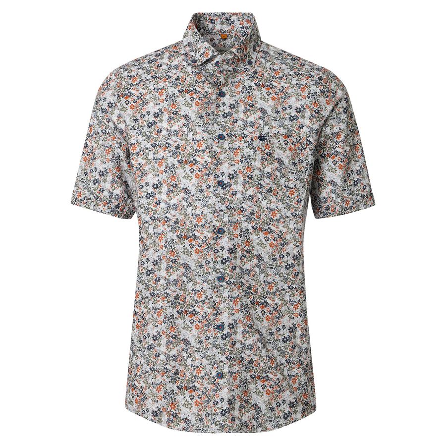 Redmond XXL Kurzarmhemd Floralprint oliv-terra-navy