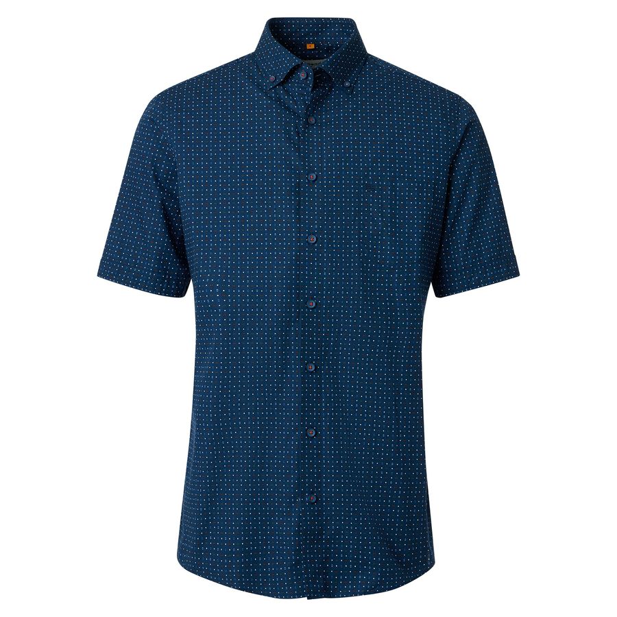 Redmond XXL Kurzarmhemd blau-weiß-terra gemustert