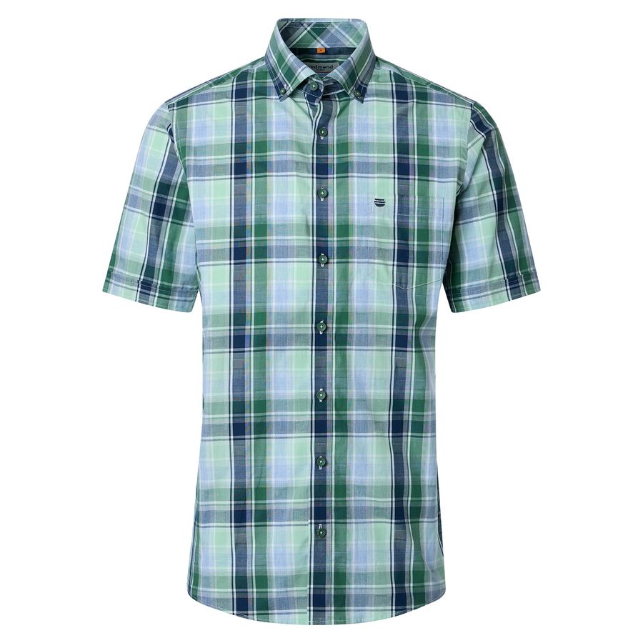 Redmond XXL Kurzarmhemd grün-blau-weiß kariert
