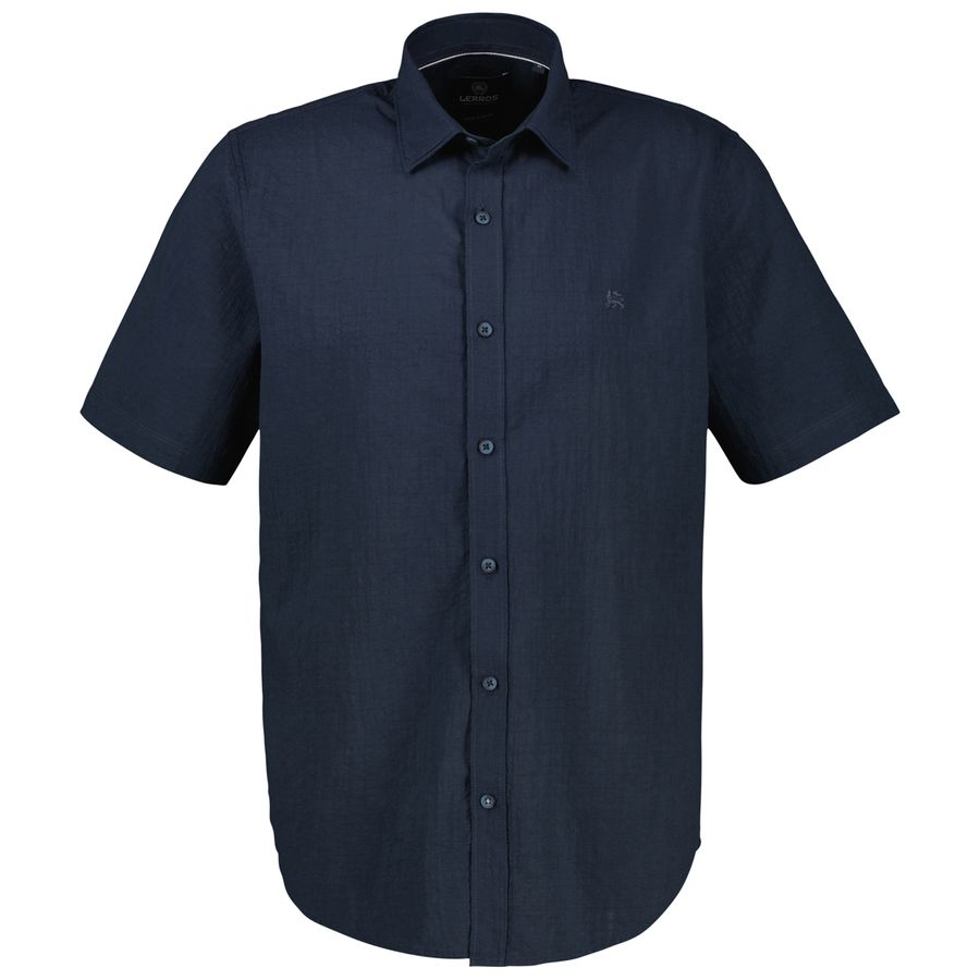 Lerros Übergrößen Kurzarmhemd Seersucker dunkelblau