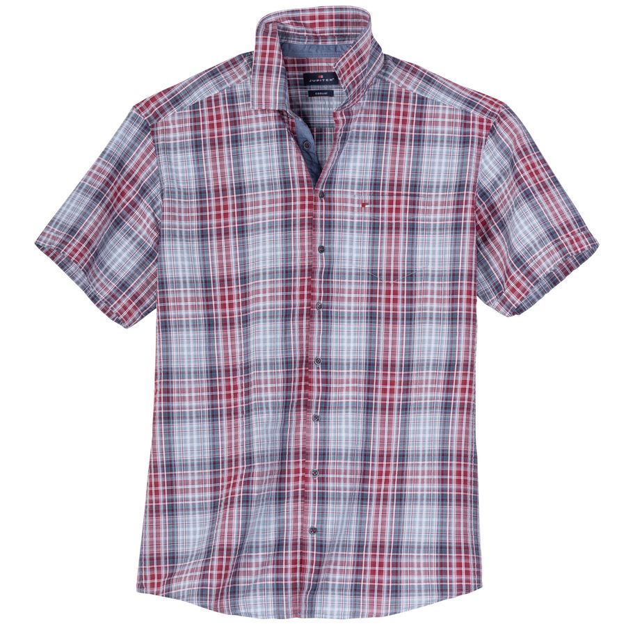 Jupiter XXL Kurzarmhemd Seersucker Karo blau-weinrot