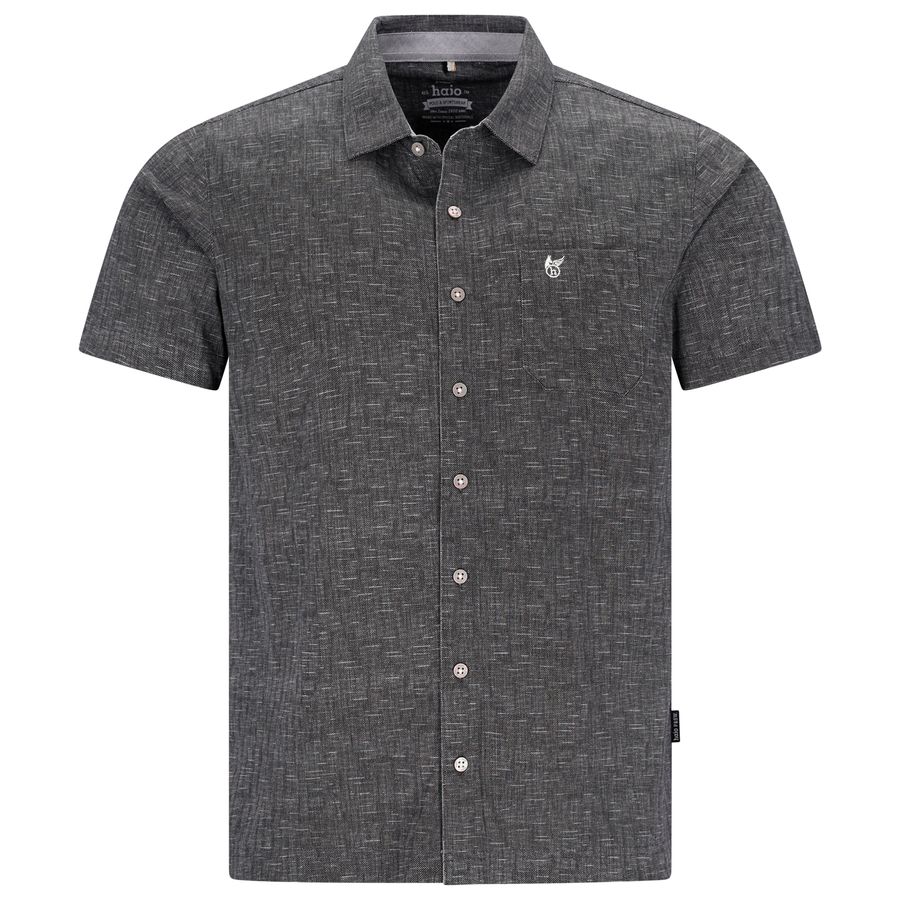 Hajo XXL Polohemd durchgeknöpft schwarz melange