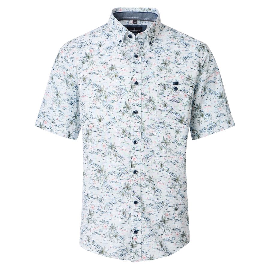 CasaModa XXL Kurzarmhemd Palmen weiß-blau-khaki