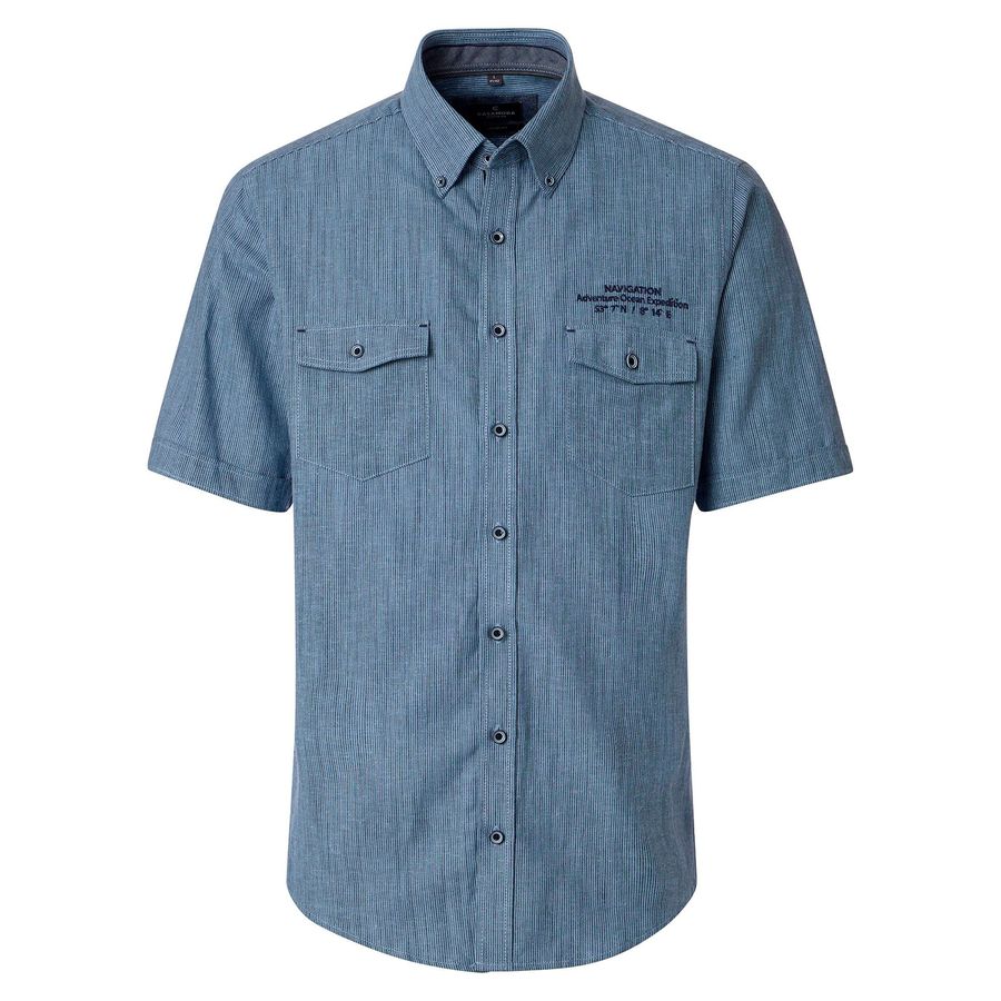 CasaModa Übergrößen Kurzarmhemd rauchblau gestreift