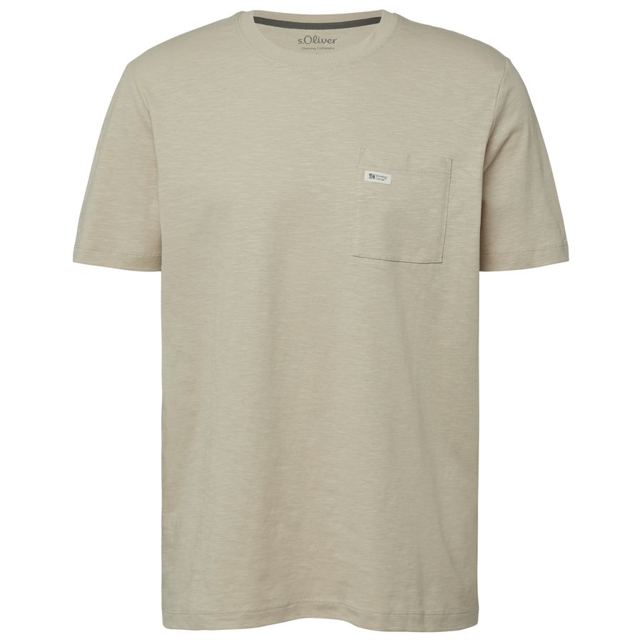 s.Oliver Übergrößen Basic-T-Shirt Brusttasche beige