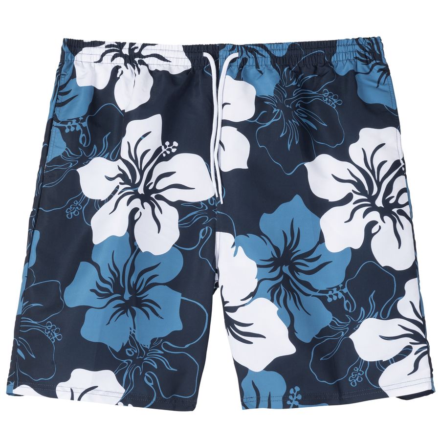 Bellonda Übergröße Badeshorts Floralprint blau-weiß