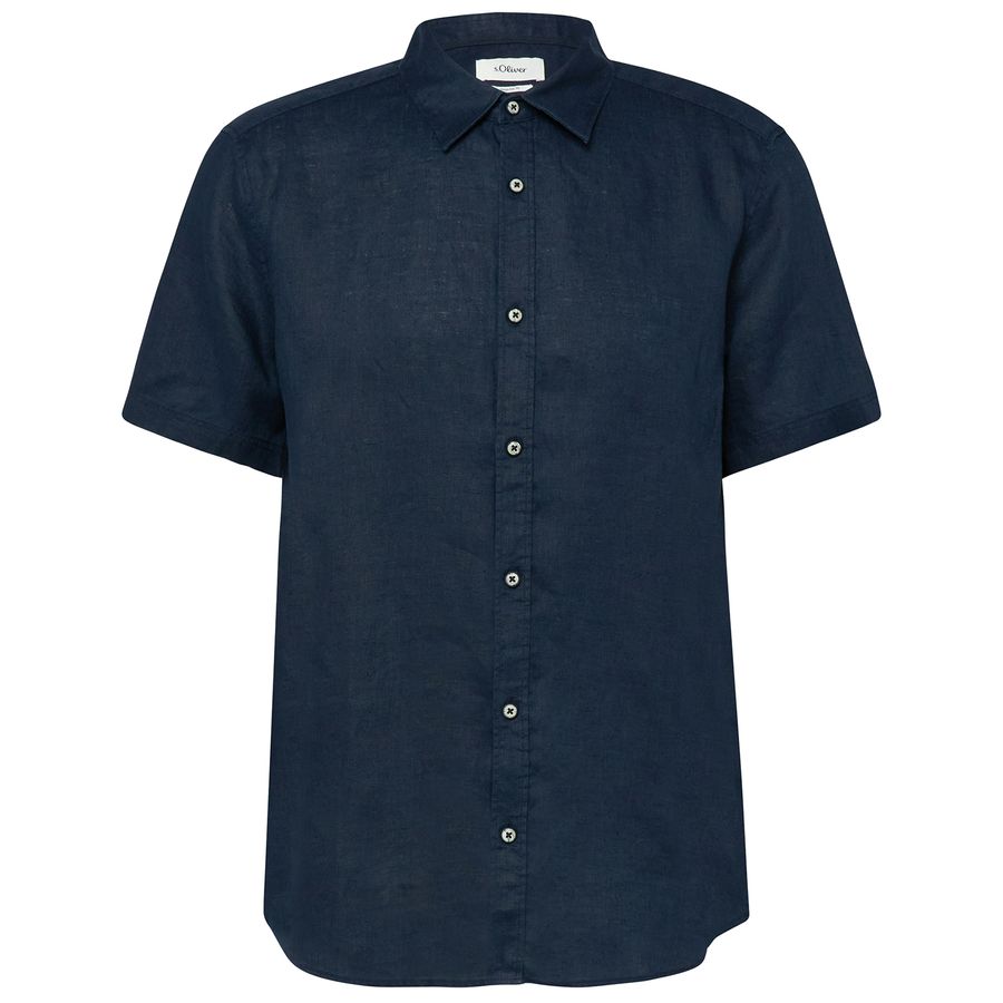 s.Oliver Übergrößen Leinen-Kurzarmhemd dunkelblau