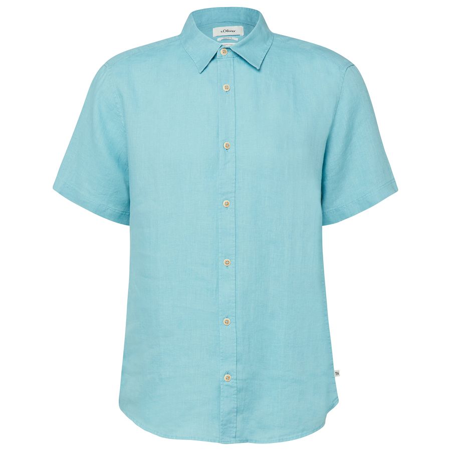 s.Oliver Übergrößen Leinen-Kurzarmhemd türkis