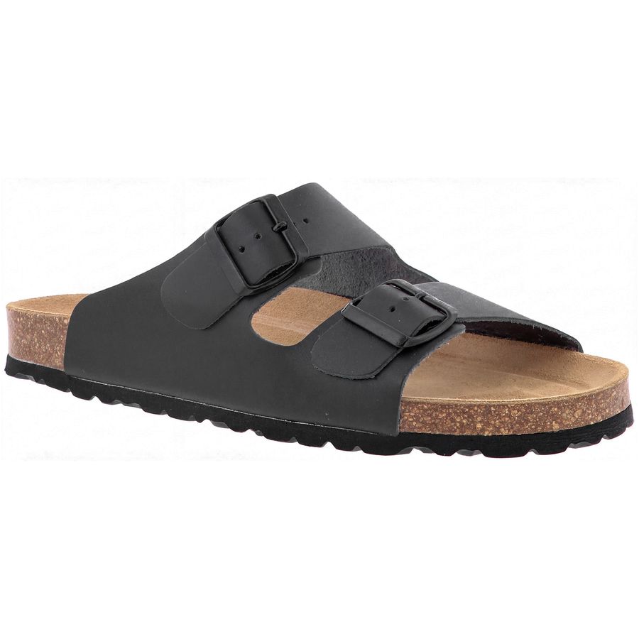 Bioline Leder-Pantoletten weit schwarz