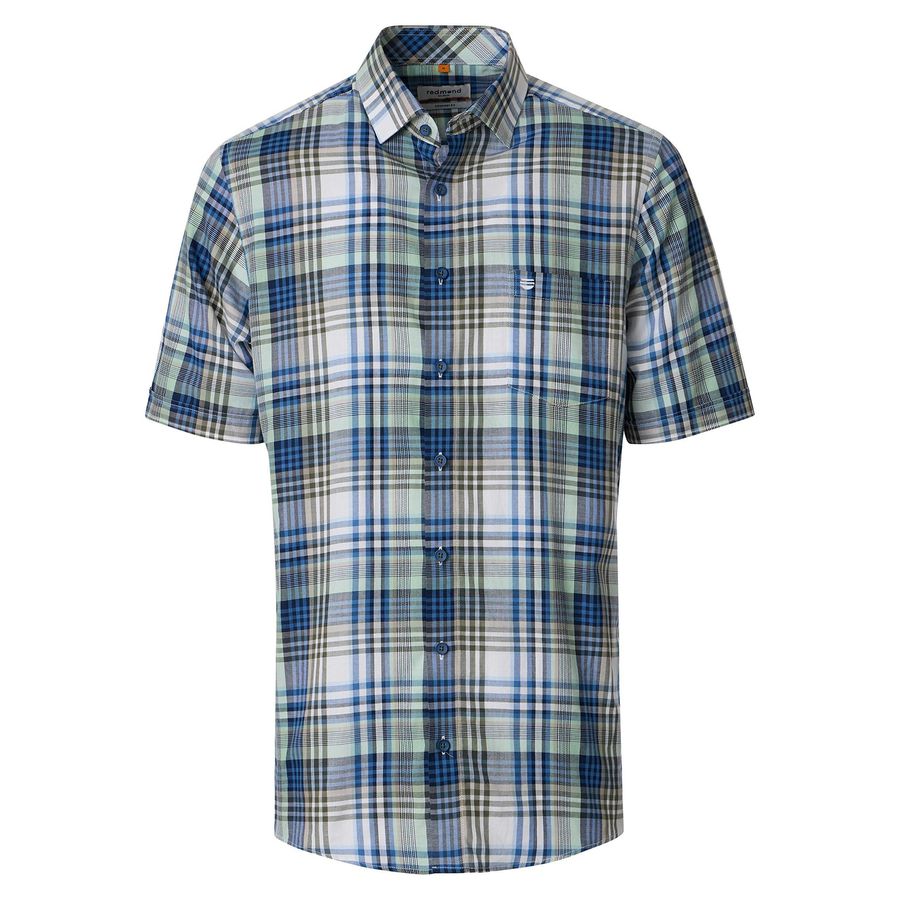 Redmond XXL Kurzarmhemd blau-mint-weiß kariert