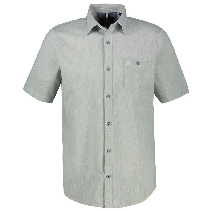 Lerros Übergröße Kurzarmhemd hellgrau melange Leinen